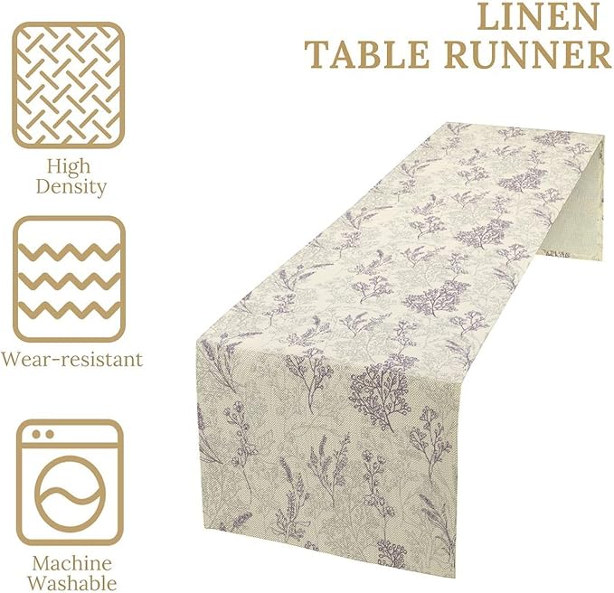 Purple Lavender Table Runner Vintage Watercolor Modern Kitchen Restaurant Decoration Suitable for Indoor and Outdoor Wedding Party Banquet Table Runner 13x90 Inch