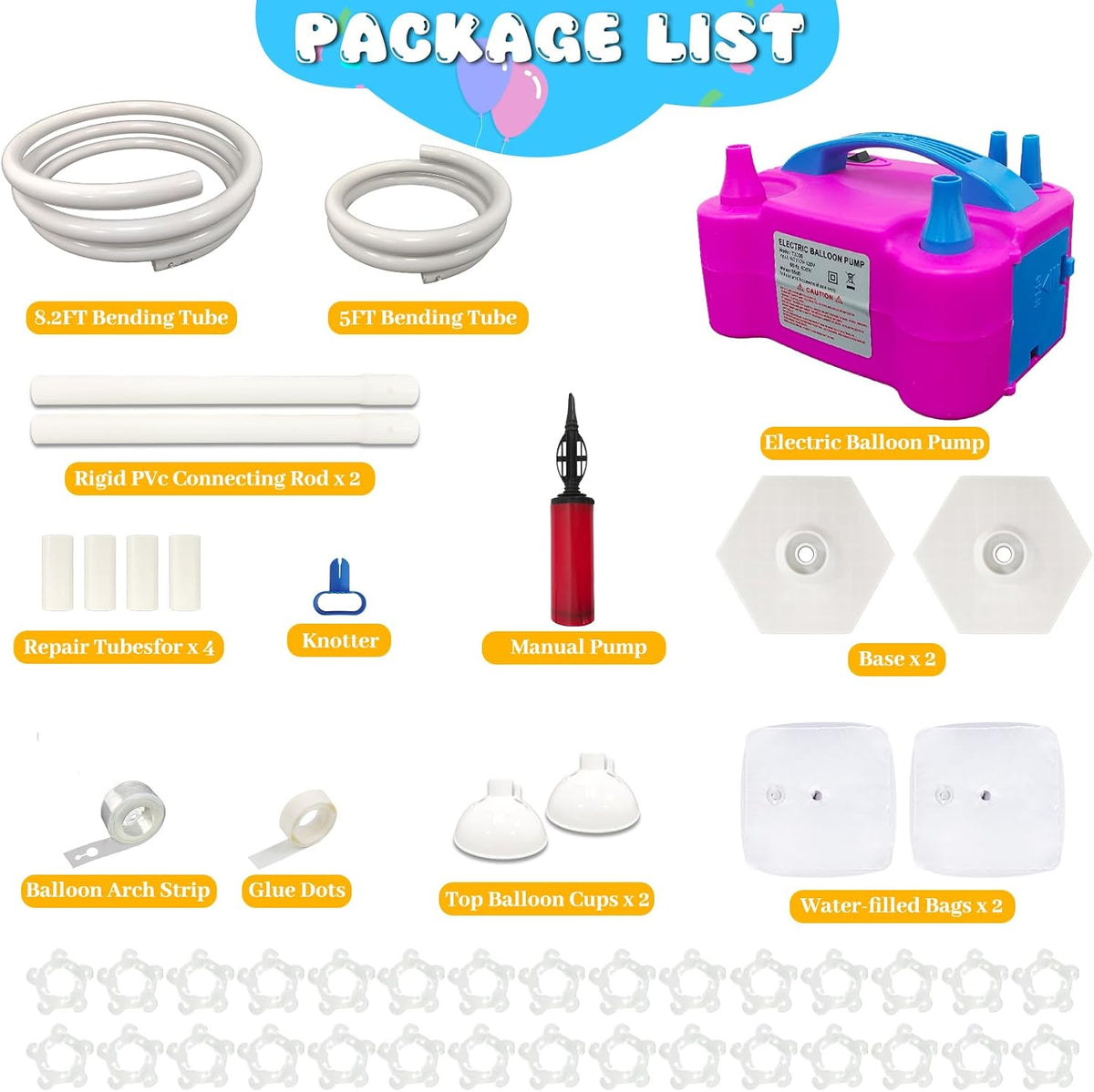 balloon arch kit with electric pump, free bending, side view