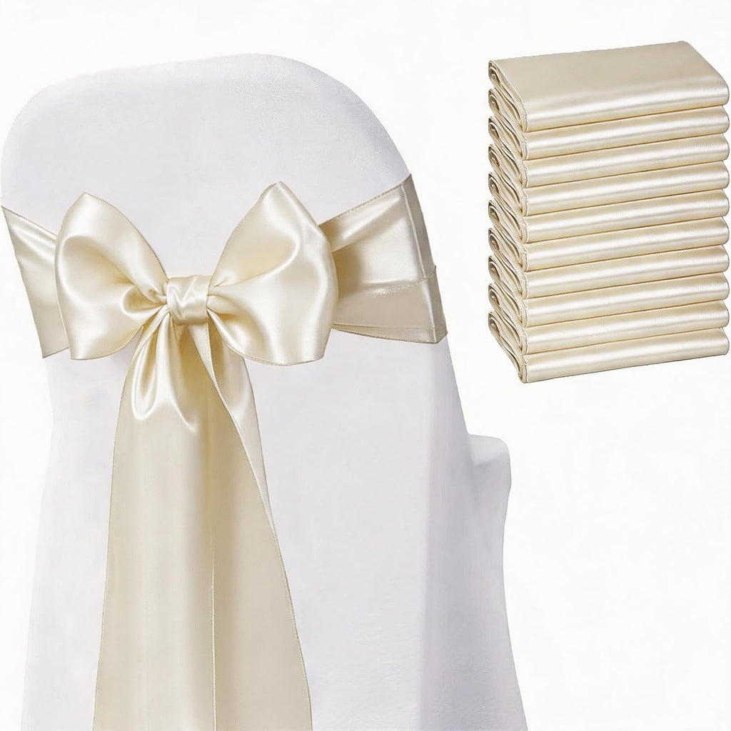 Satin Chair Sashes Bows 50 Pack Universal Polyester Chair Ribbons for Wedding Anniversary Retirement Party Birthday Engagement Banquet Graduation Outdoor Events Decor (Ivory, 50 pcs)