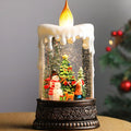 Christmas Snow Globe Candle Christmas Decorations Indoor Auto Snowfall Glitter Music Collection Snowman Child Tree with 6H Timer USB/Battery Powered 9.7 inch