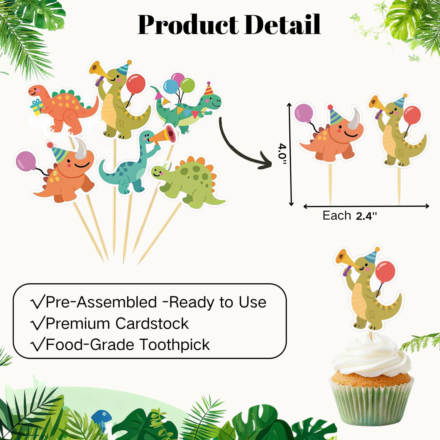 ALISSAR 36 Pcs Dinosaur Cupcake Toppers, Dino Cake Toppers for Birthday Party Decor, Baby Shower, Rex Theme - Dinosaur Cake Decorations, Dino Party Supplies