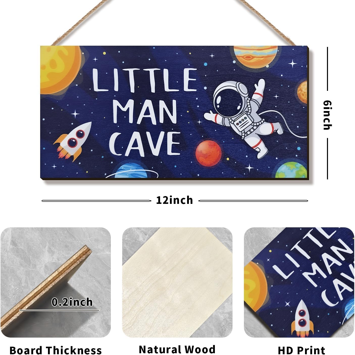 ZIEYOMI- Little Man Cave Sign Space Boys Room Decor, Astronaut Theme Bedroom Nursery Decor Hanging Wall Art, Wooden Plaque Outer Space Decorations for Toddler Boys Room Kids Playroom