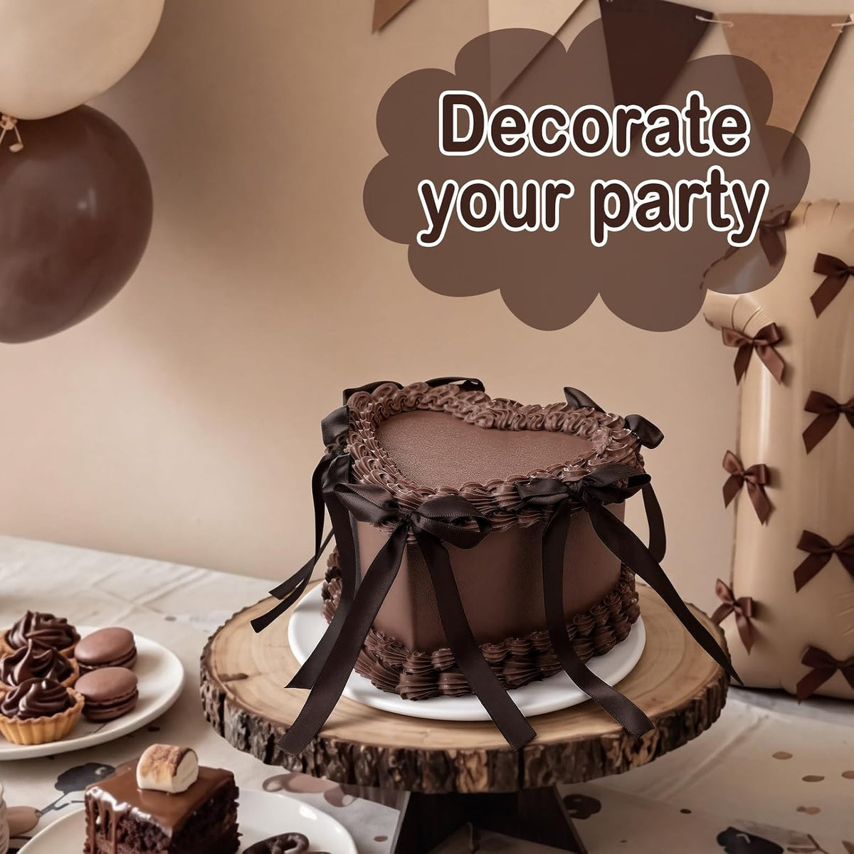 remerry 6 inch chocolate heart fake cake bow, side view