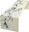 Dandelion Table Runner,Nature Rustic Dragonfly Teal Blue Floral Pattern Print Burlap Tablecloth for Hotel Indoors Outdoor Dining Room Kitchen Table Decor, 13x60in