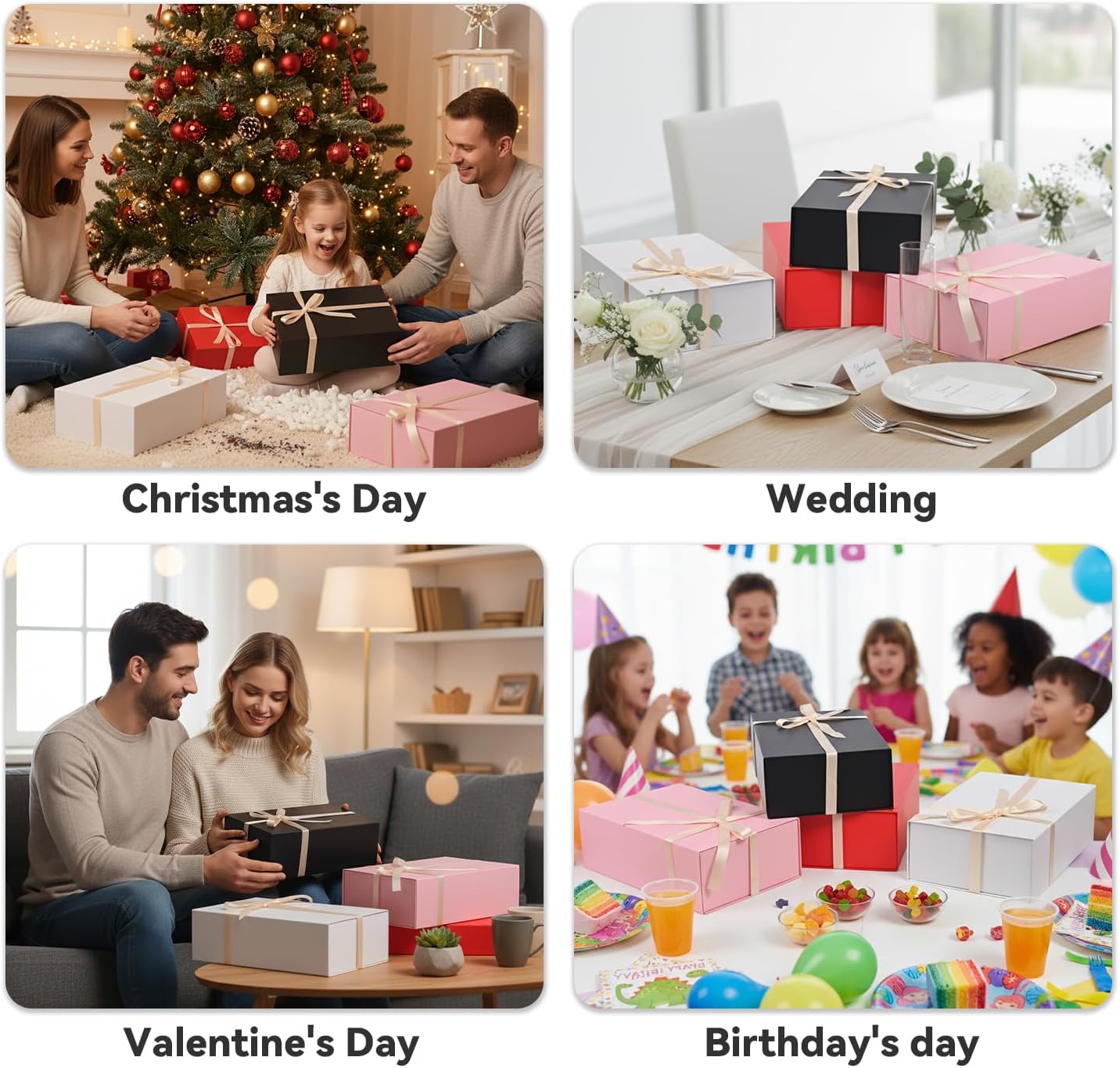 Brothersbox Black Gift Box 13.8"x9.1"x4.3" Large Gift Boxes for Presents with Magnetic Lid, Ribbon, Collapsible Boxes for Valentine's Day Mother's Day Christmas Birthday Wedding