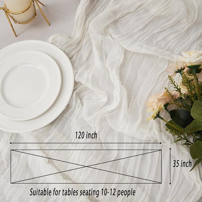 White 12 Pack Cheesecloth Table Runner 120 Inch 10 FT Boho Rustic Gauze for Wedding Baby Shower Party Farmhouse Summer Home Decor Washable