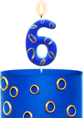 Conelist Number 6 Birthday Cake Candles Blue and Golden Rings Number Candle with Vibrant Designs for Boys & Girls, Theme Birthday Decorations, Cake Toppers for Theme Parties