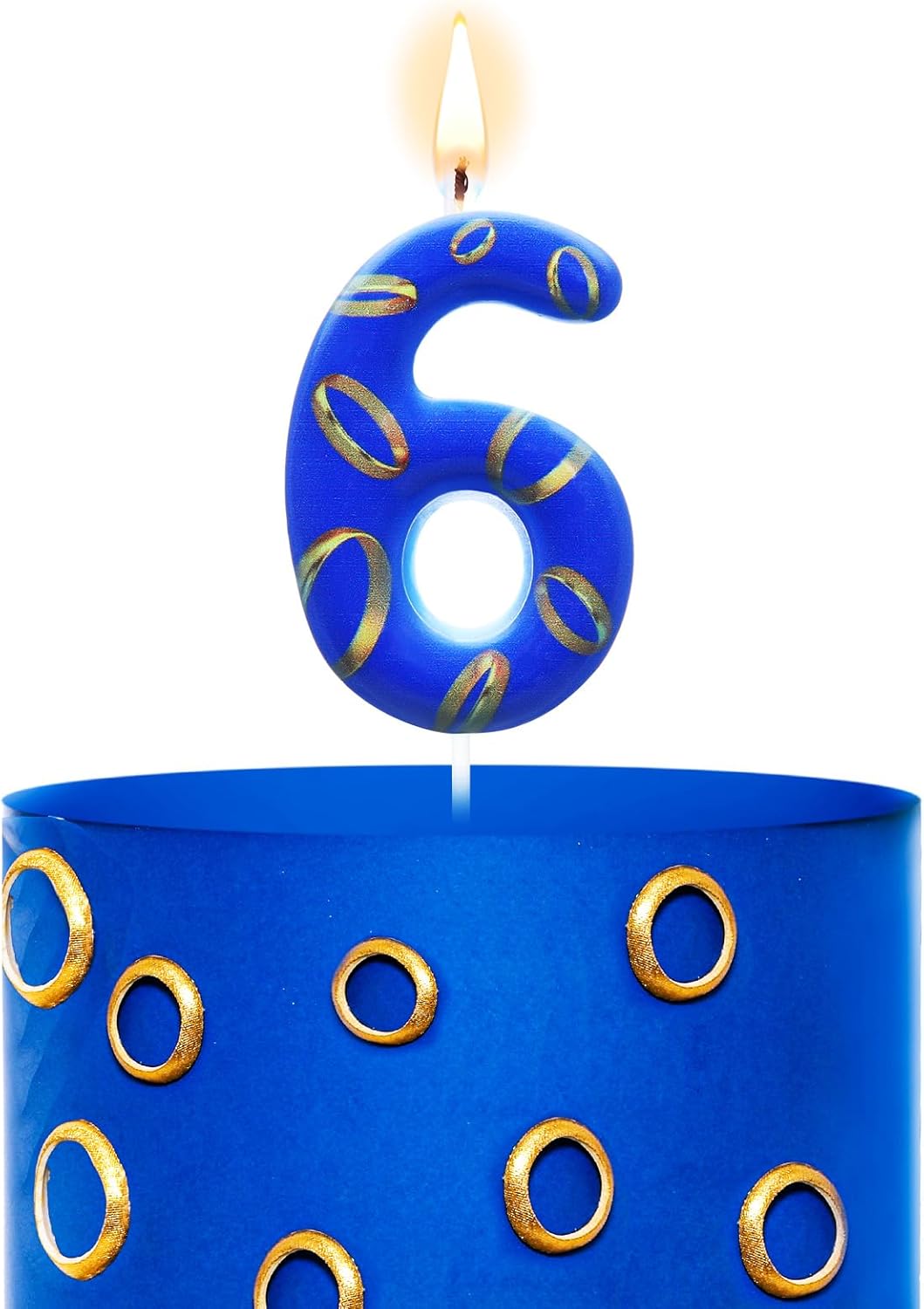 Conelist Number 6 Birthday Cake Candles Blue and Golden Rings Number Candle with Vibrant Designs for Boys & Girls, Theme Birthday Decorations, Cake Toppers for Theme Parties