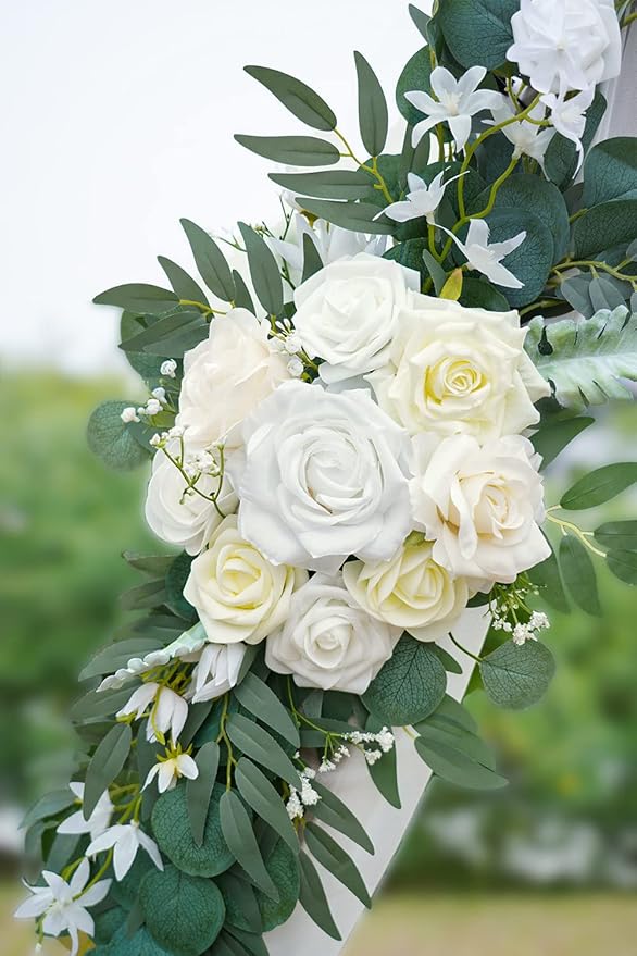 ponatia Wedding Arch Flowers (Pack of 2), Artificial White Wedding Flowers for Wedding Welcome Signs Decorations and Arch Flowers for Wedding Ceremony Reception (White & Ivory)