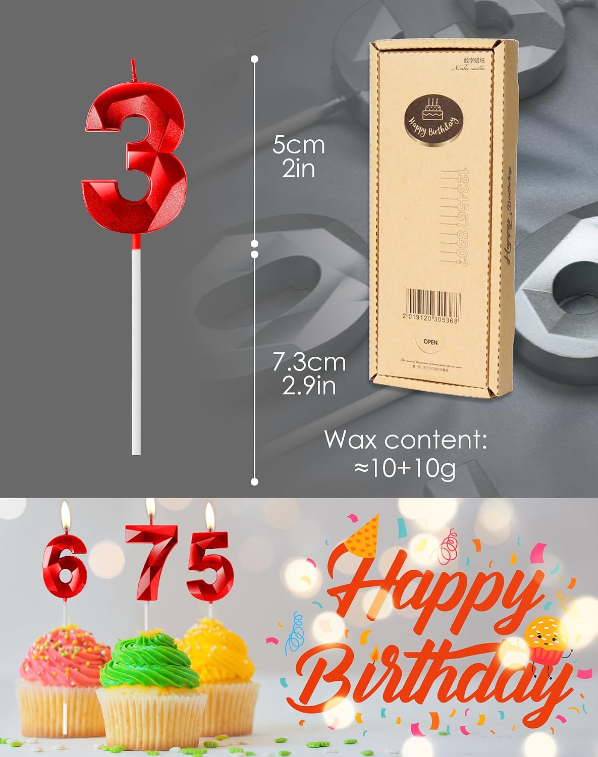Red Birthday Candles for Cake, Number 13 Candle for 13th Birthday Decorations, 3D Design Cake Topper Decorations for Boy Girl Women Men Birthday Theme Party Anniversary Celebration Supplies