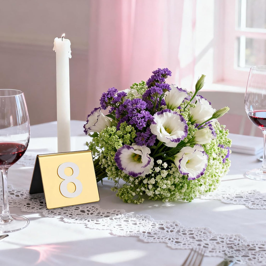 Gold Table Numbers 1-50 Acrylic Tent Style Table Number Card Signs Perfect for Restaurant Wedding Reception Party Events