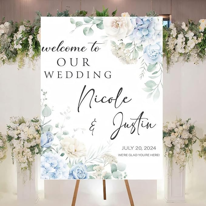 Personalized Welcome To Our Wedding Sign, Wedding Decorations, Flowers Wedding Sign #5, Vesion 5