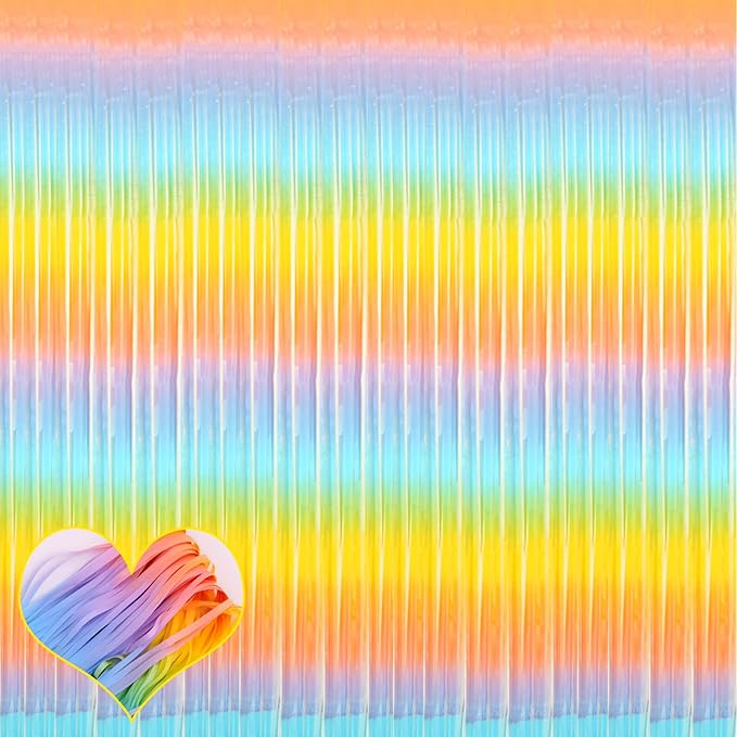 4 Pack Fringe Curtain Backdrop, 3.2Ft x 6.6Ft Rainbow Metallic Tinsel Foil Fringe Streamers Background for Photo Booth Birthday Wedding Baby Shower Carnival Easter Mother’s Day Party Decorations