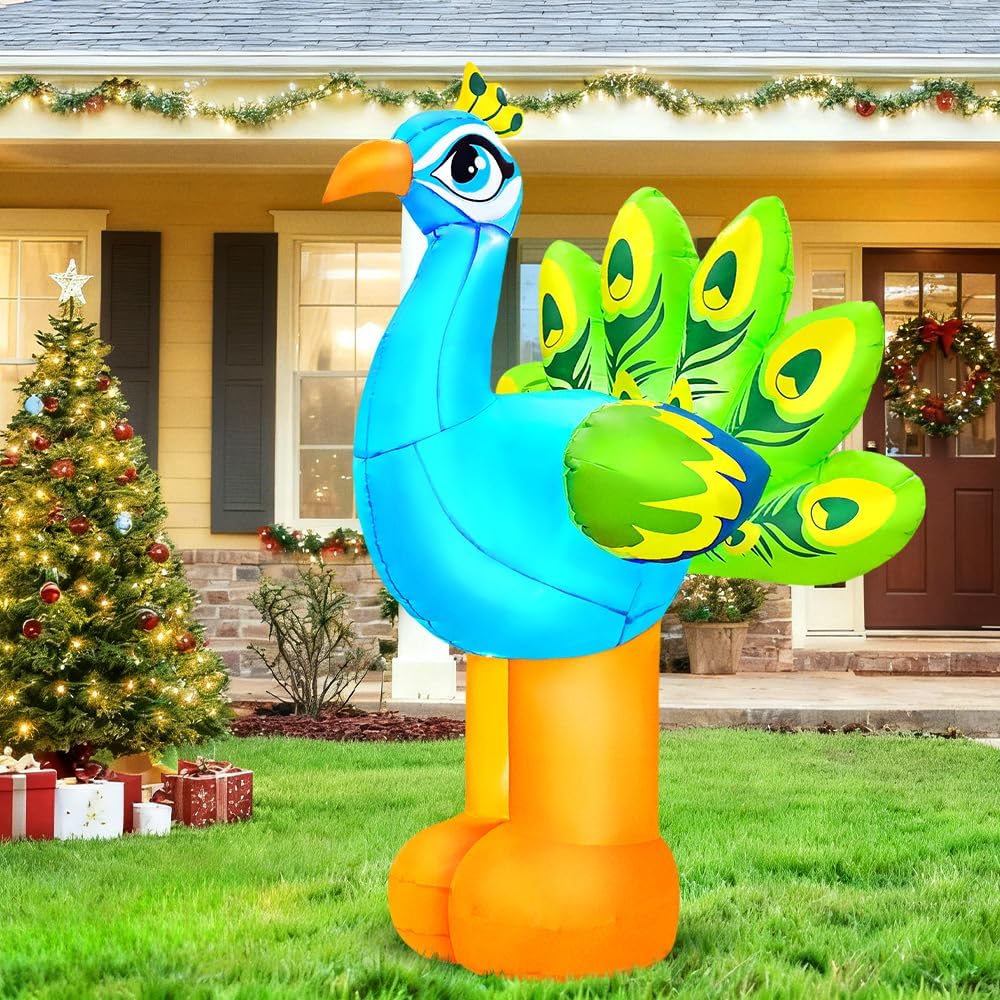 kooy 6ft easter inflatable peacock decoration, spring fairy, main product view