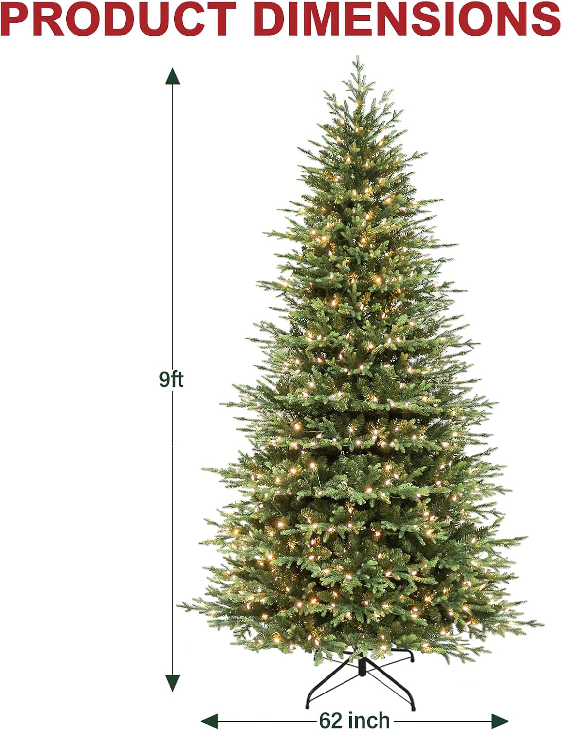 hykolity 9 ft prelit artificial christmas tree with, side view