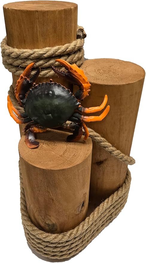 Set of 3 Nautical Wood Piling Decorations – Real Wooden Pier Posts for Coastal, Marine, or Nautical Decor - Huge 5” Diameter Stumps for Beach Home Decor