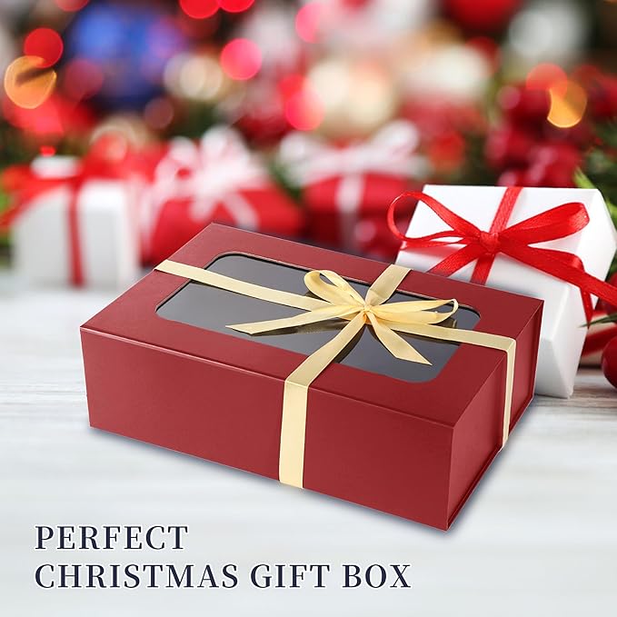Red Large Gift Boxes with Window, 13.5"x9"x4.3" Bridesmaid Boxe for Gift Giving,Birthday Gift Box with Magnetic,Closure Lid Gift Boxes for Presents,Cute Boxe,Luxury for Gift Packaging,Gift Box for Wrapping Gifts