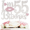 I'm 55th Funny Birthday Pink Rhinestone Cake Topper - Happy 55th Birthday Cheers to 55 Years Old Bday Party Metal Sparkly Food Centerpieces Topper Decorations Sign.