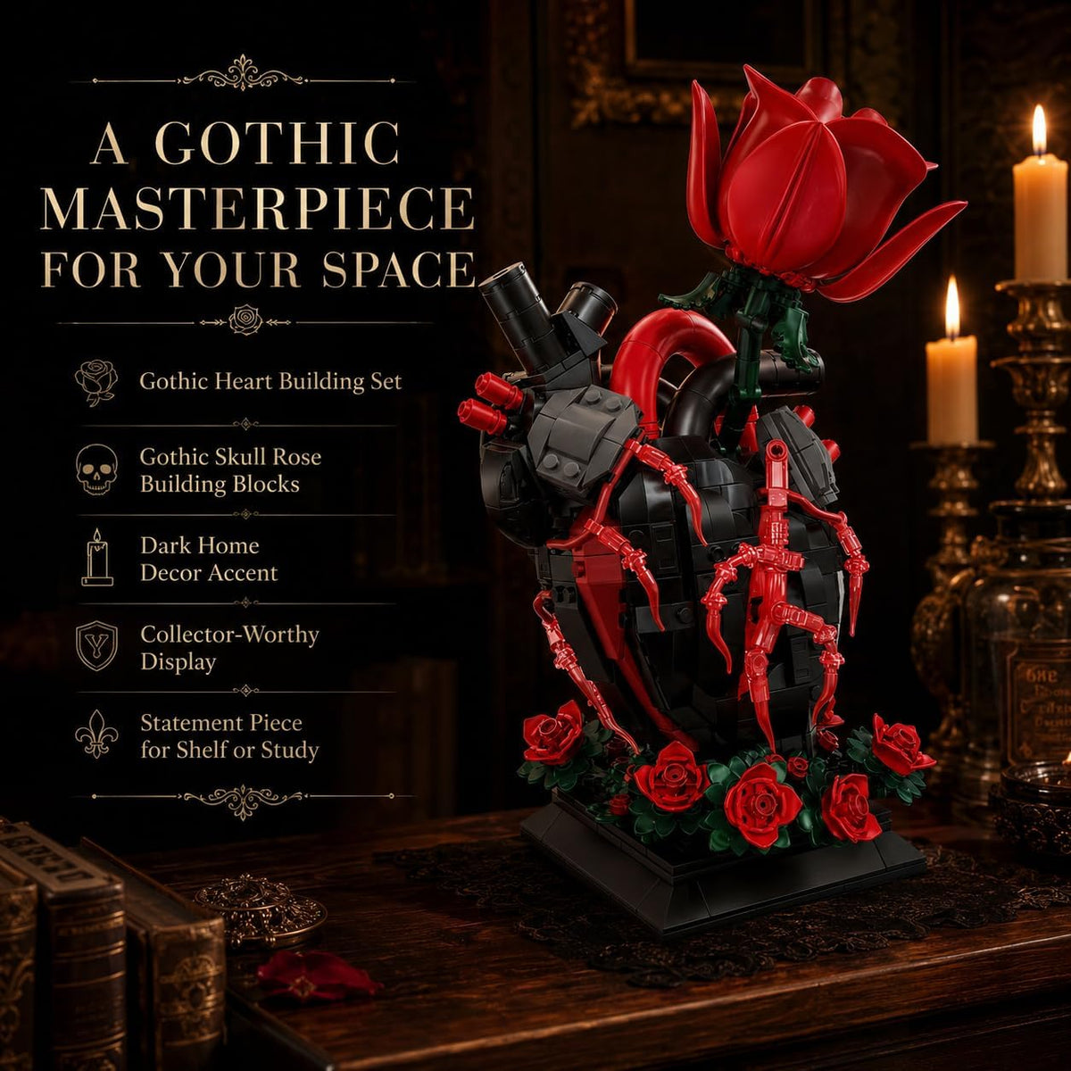 gothic heart rose building block set anatomical heart, package contents