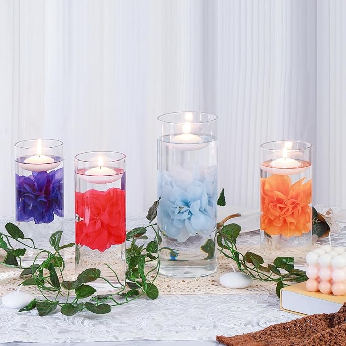 24 Pcs Floating Candles for Centerpieces and Floating Flowers Vase Fillers for Centerpieces Rose Red Artificial Flowers for Wedding Table Party Home Decoration