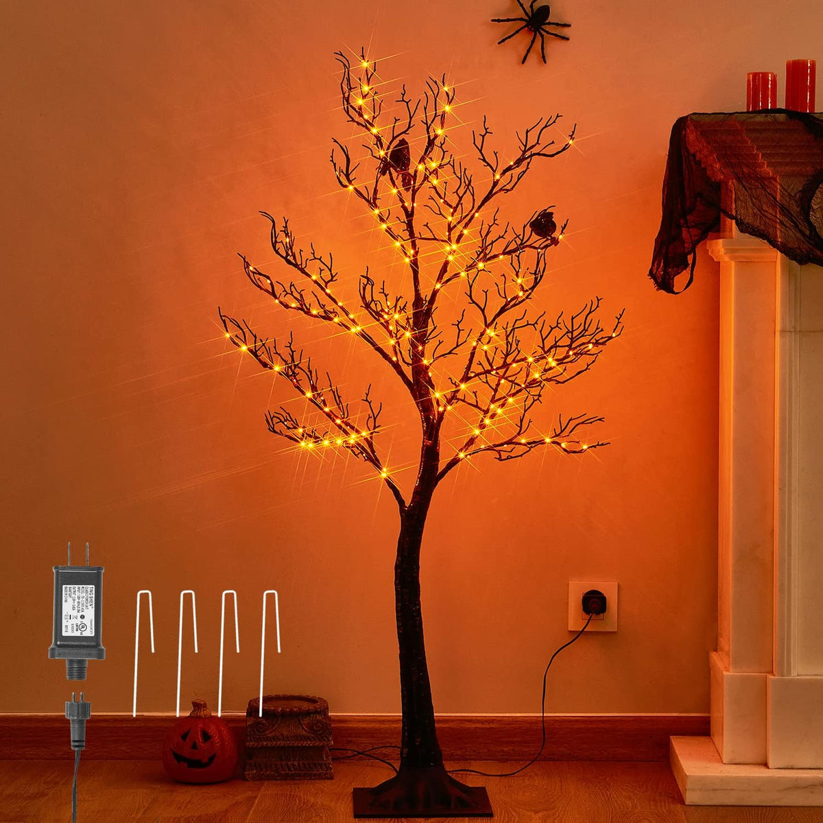 LITBLOOM Halloween Tree with Lights Plug in 4FT 150 Orange Fairy Lights, Ligh...