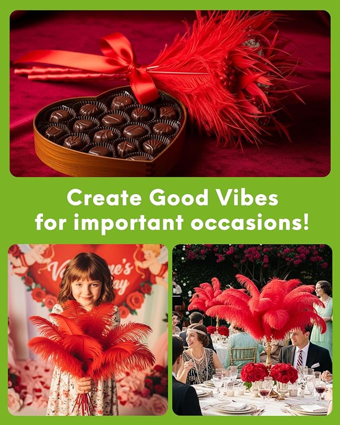 NEWONG 30pcs red Ostrich Feathers Natural Bulk 8-10inch(20-25cm) Vase Craft Wedding Home Party Centerpieces Christmas Day Decoration