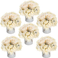 Flower Table Centerpieces - Set of 6 Floral Arrangement Artificial Wedding Hydrangeas Floral Arrangement with Rustic Metal Vase for Bridal Tea Party Event Decorations - Champagne