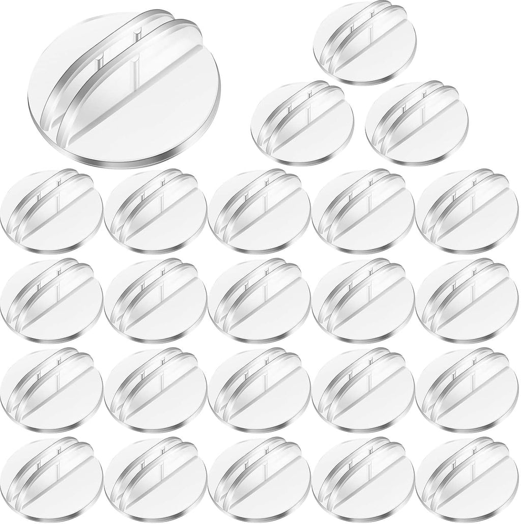 Yinkin 50 Pcs Clear Mini Card Stands Plastic Place Card Holders Paper Miniature Bases Paper Board Clips for Game Table Numbers Business Price Tags Menus Labels Party, 1 Inch in Diameter