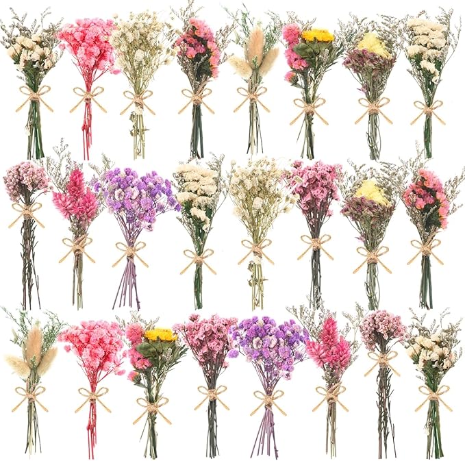 12/24 Pack Dried Flowers for Vase Various Mini Bouquet Dried Small Wildflowers Natural Real Flowers Bulk for Crafts DIY Wedding Decor (24, Multicolor)