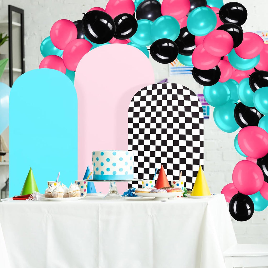arch backdrop cover 118 balloons set, racing theme showing dimensions