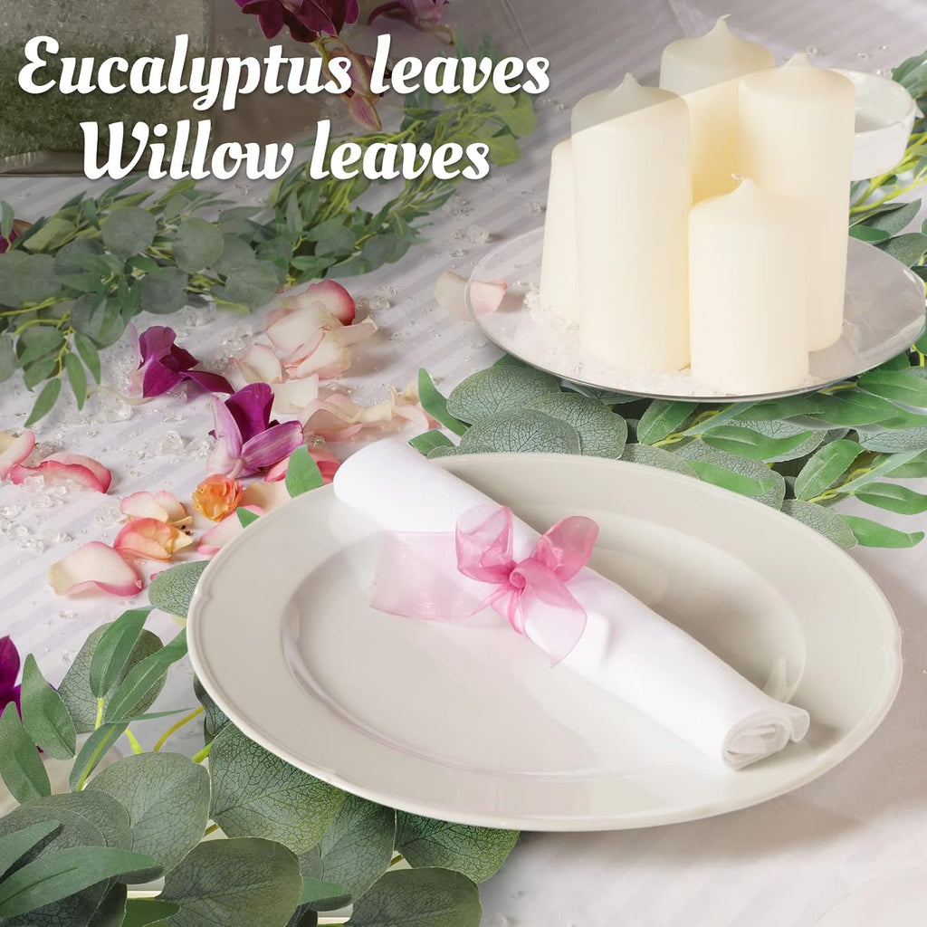 artificial eucalyptus garland with willow leaves 6.4 ft, close-up detail