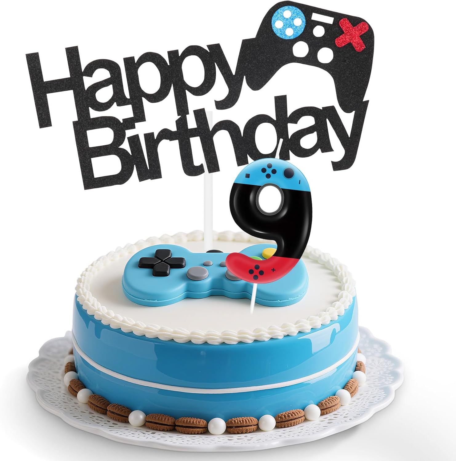 Red Blue Level Video Birthday Candles,Level 9 Number Birthday Cake Topper Decorations for Video Game Themed Party,9th Video Game Candle for Boys Girls Party Decor Supplies
