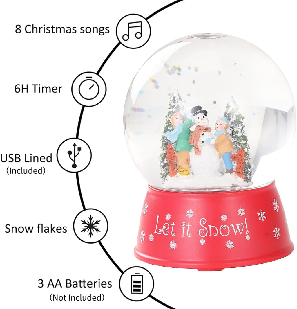 120mm Christmas Snow Globe Lamp - Snowman Globle Musical Holiday Decoration Xmas Tree & Snowman with Timer, USB Power, Festive Room Light, Best Gift for Christmas,New Year
