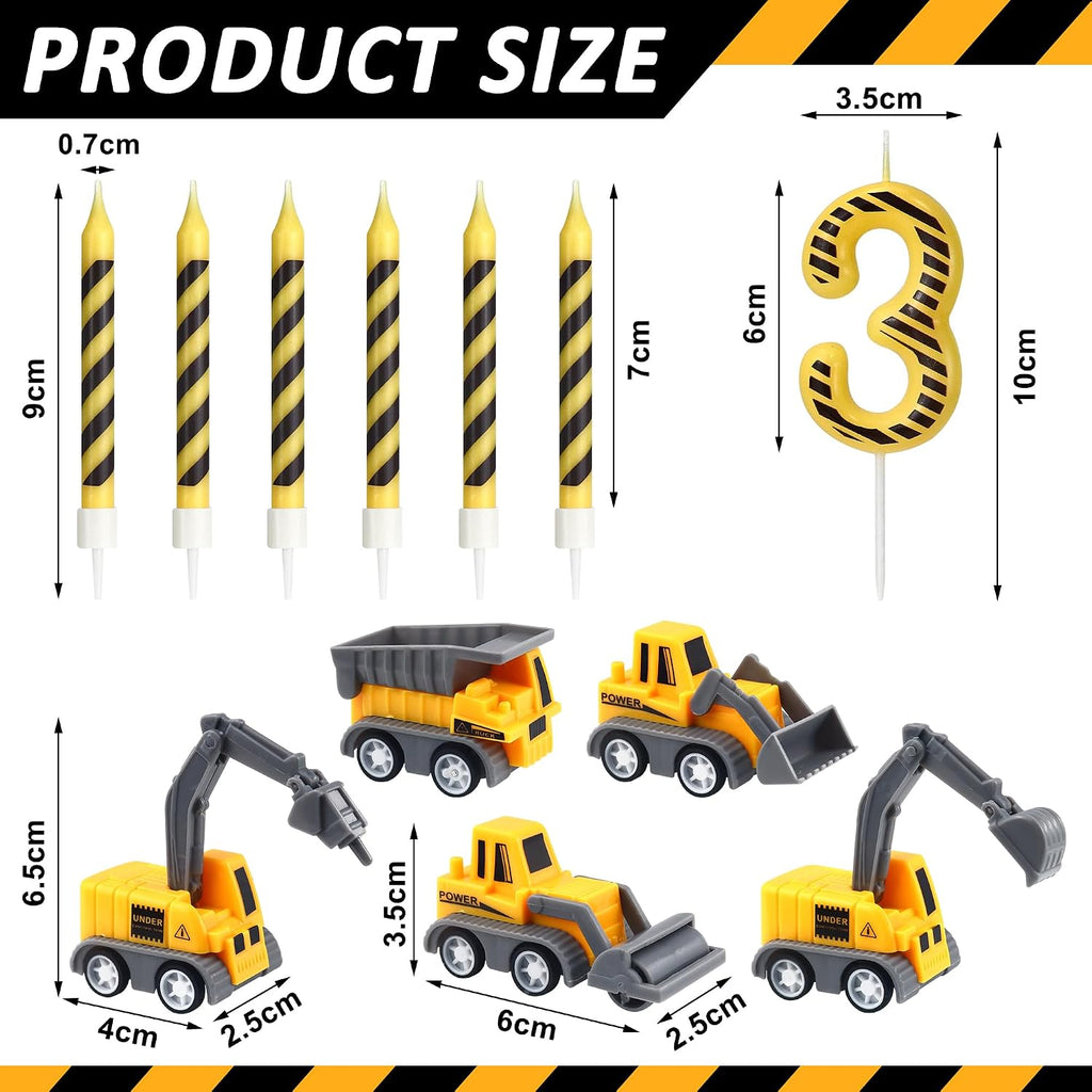 12 Pcs Construction Birthday Candles, Number 3 Candle Construction Cake Topper, Digger Cake Topper for Boys Girls Construction Birthday Party Supplies Decorations