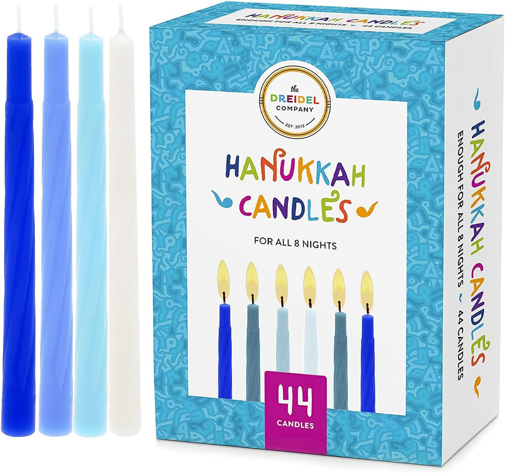 The Dreidel Company Hanukkah Candles Premium Pastel Blue & White Deluxe Tapered Hand Decorated Candles (Single)