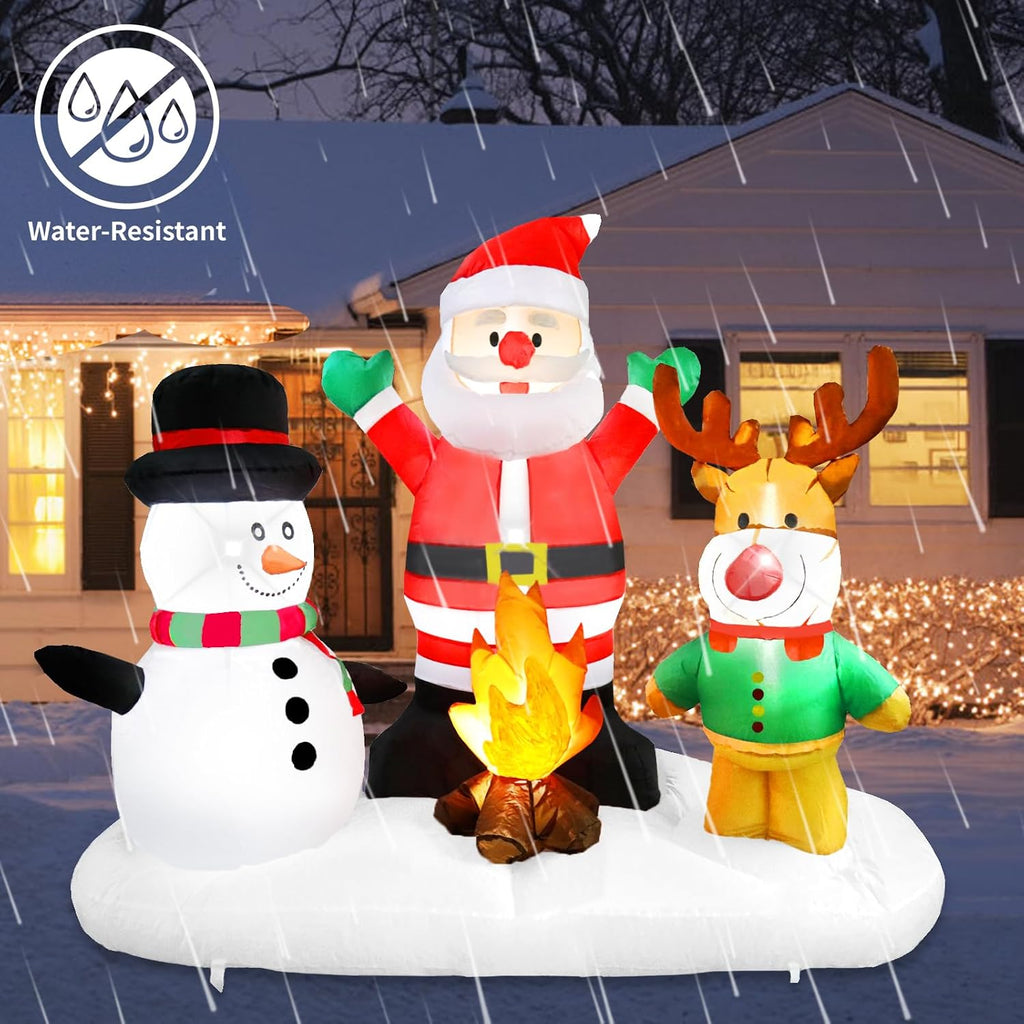 5ft christmas inflatable santa claus snowman reindeer campfire showing dimensions