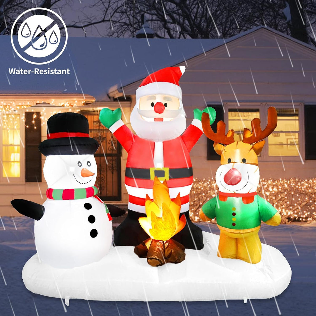 5ft christmas inflatable santa claus snowman reindeer campfire showing dimensions