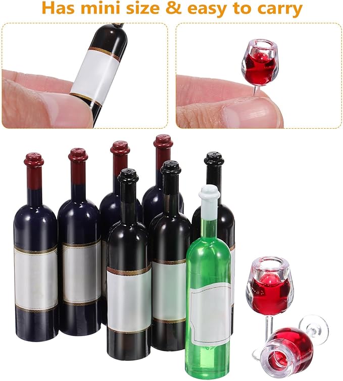 NUOBESTY Mini Bottles 18Pcs Dollhouse Champagne Set Miniature Red Wine Bottle Mini Cocktail Glasses Drink Cups for Dollhouse Decoration Mini Wine Bottles
