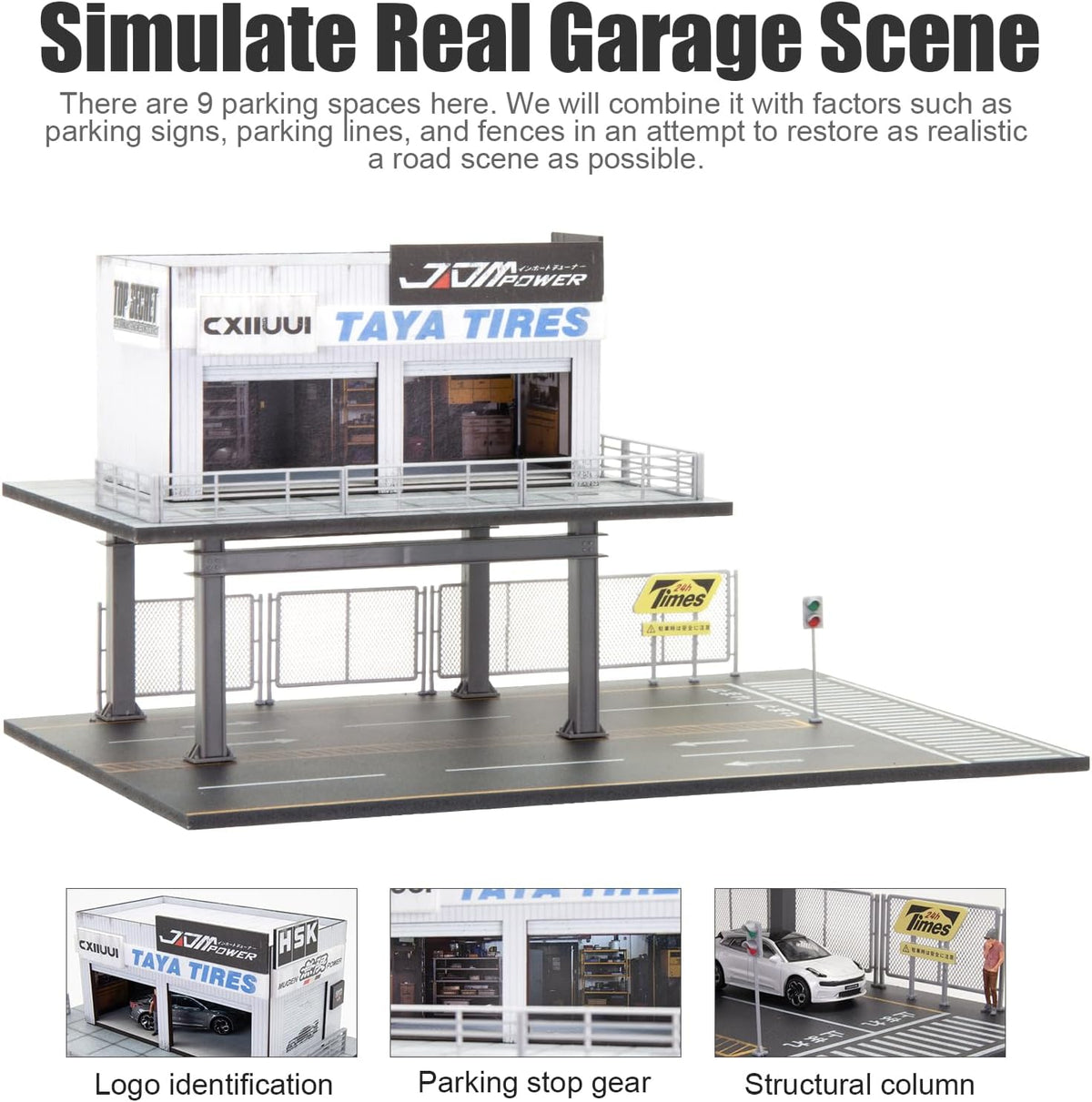 1/64 scale car repair scene model garage display, close-up detail