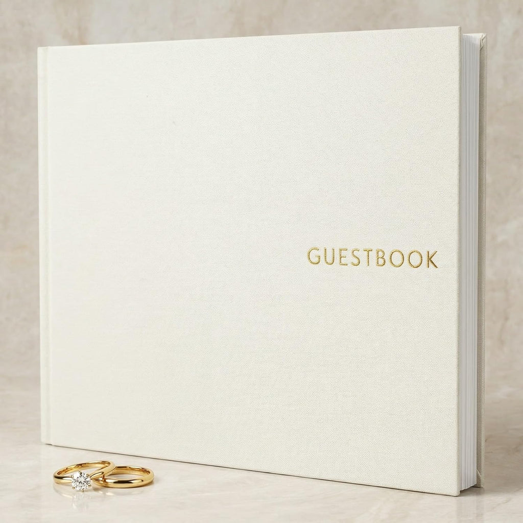 ZICOTO Beautiful Linen Wedding Guest Book for Your Wedding Reception - Simply Elegant Guestbook to Sign in and Add Polaroid Photos - The Perfect Baby Shower Guest Book and Addition to Your Big Day