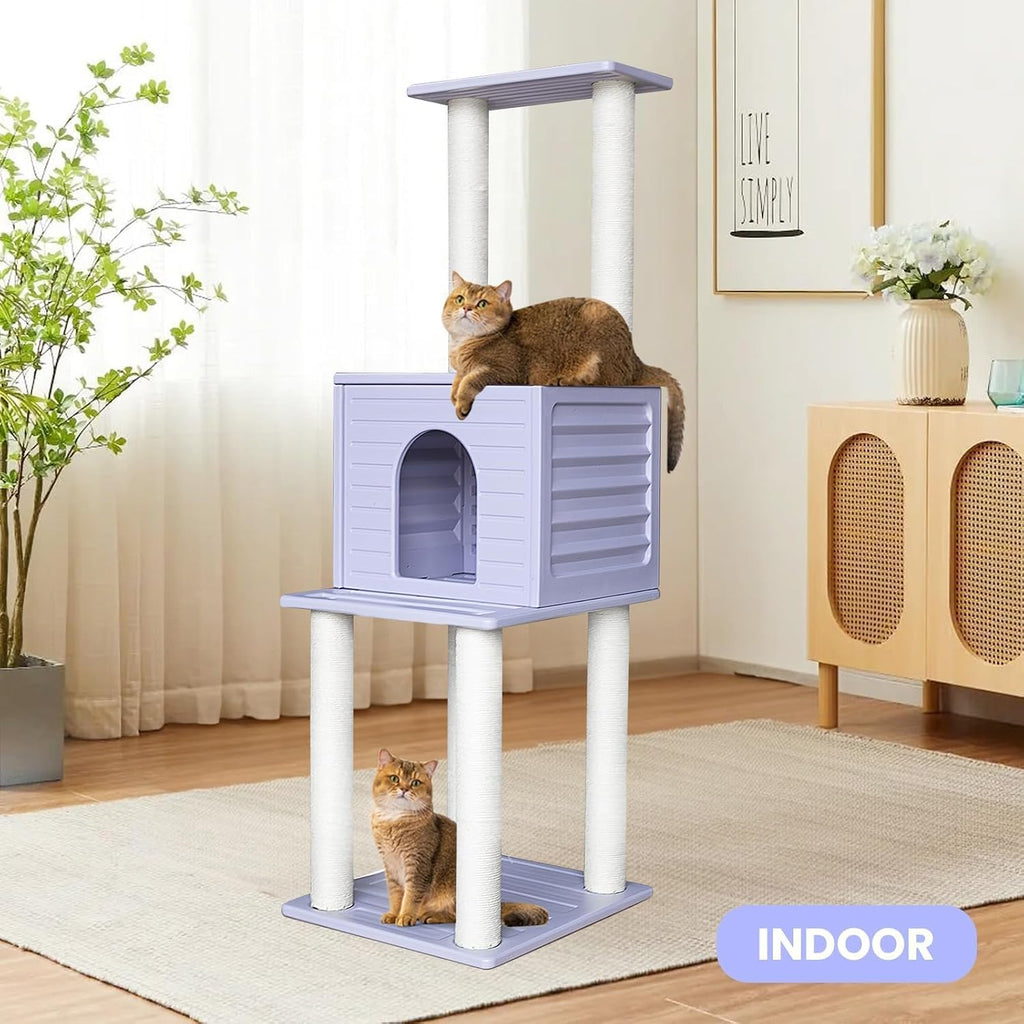 61in weatherproof large cat condo with scratch post, side view