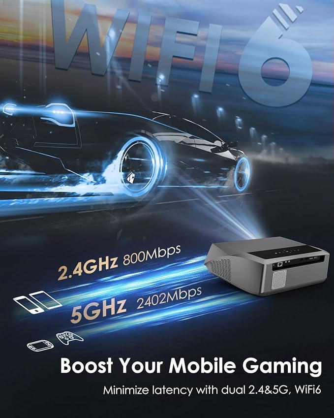 Smart 4K Projector Movie Gaming Karaoke TV, 2300 ANSI High Brightness Ultra HD Proyector Indoor Daylight, NFC, Auto Focus, WiFi 6, Bluetooth, DSP Audio, HDMI, Outdoor Home Theater/Bright Room, 2025