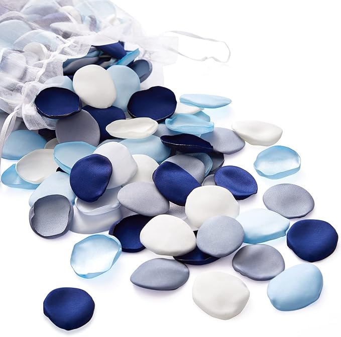 Serwalin 500Pcs Silk Rose Petals Artificial Flower Petals for Weddings Proposal Dusty Navy Blue Petals Flower Girl Petals for Wedding Basket Aisle Runner Bridal Shower (4 Color Mixes)