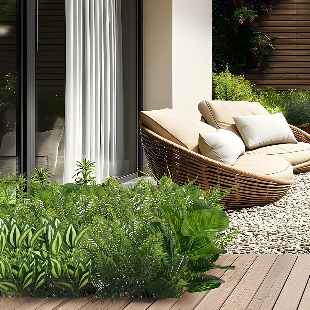 15Pcs Outdoor Artificial Plants UV Resistant Fake Plastic Greenery Spring Gra...