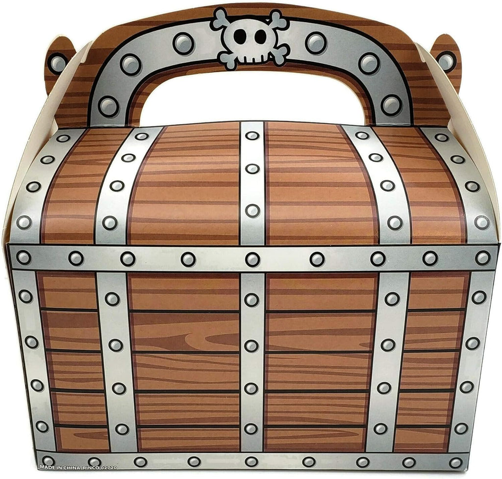 Zugar Land Pirate Treasure Chest Treat Box (6.5" x 6.5" x 3.5") Paper Cardboard. Decoration Party Favor Goodie Candy Box Grab Bag (24)
