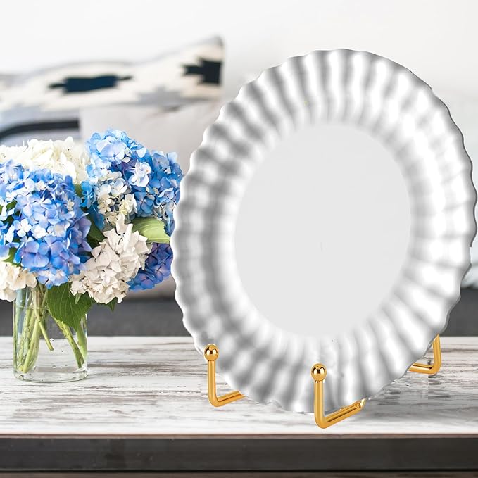 Decolore 8 inch 3 Pack Gold Plate Stands Table Top Easels Plate Holder Display Stands for Picture, Decorative Plate, Book, Photo Easel, Artistic Work