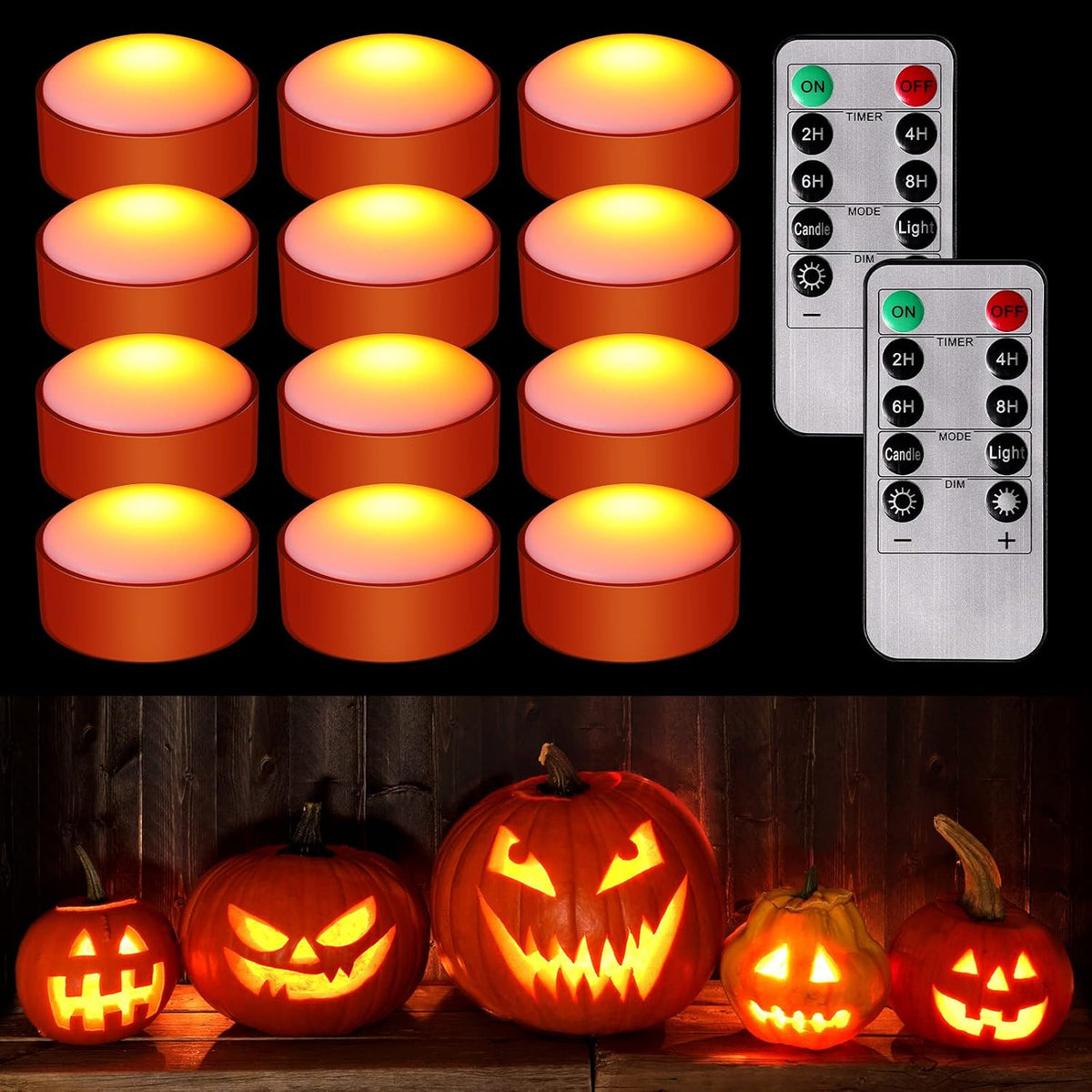 Riakrum 12 Pcs Pumpkin Lights with Remote & Timer, Orange