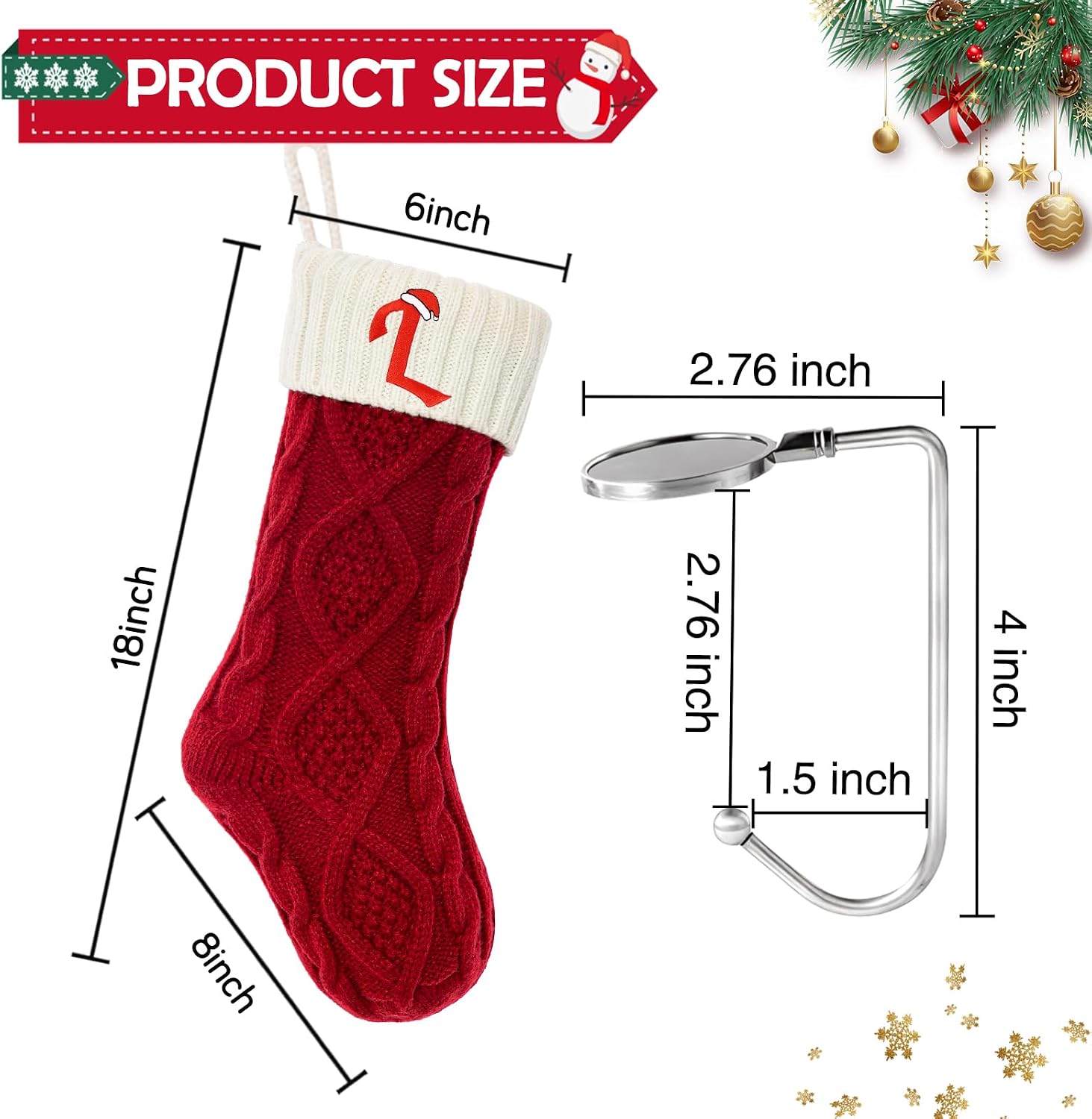 Christmas Stockings with Initials, Personalized Custom 18" Large Embroidered Monogram Knit Kids Xmas Stocking Holiday Party Fireplace Family Hanging Stocking Decoration Red Letter M
