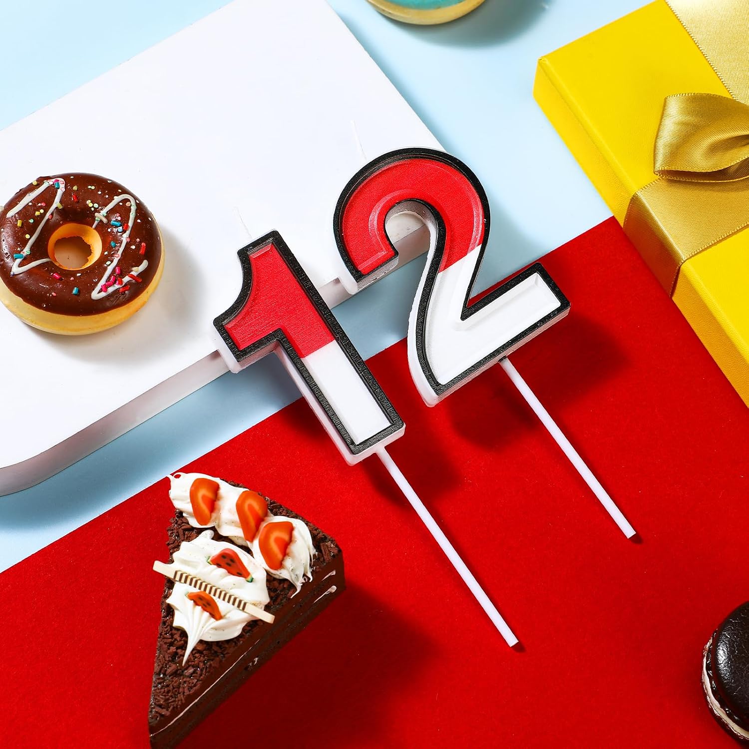 Conelist Cartoon Red and White Birthday Cake Candle Numeral Birthday Cake Topper for Animated Decoration Cartoon Party Supplies(Number 12)