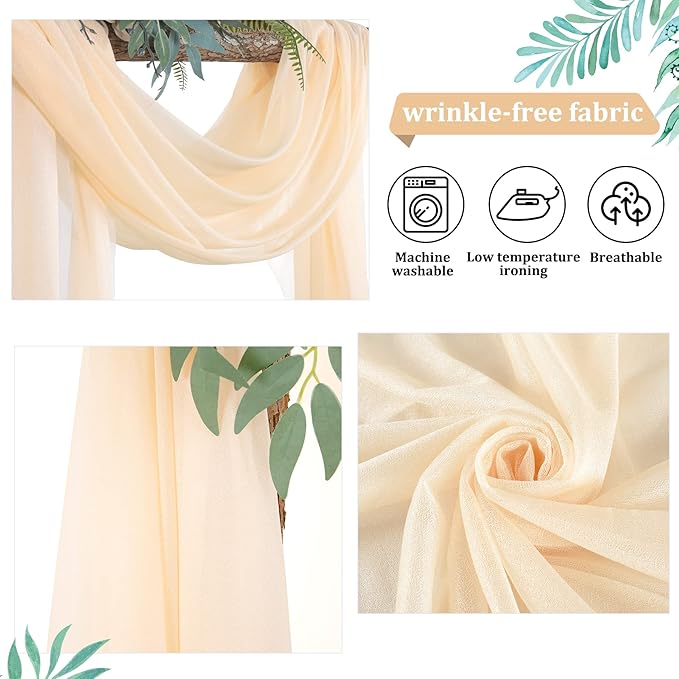 Champagne Arch Drapes for Wedding Arch Draping Fabric 2 Panel Sheer Backdrop Curtain for Ceremony Bridal Party Decor 6 Yards 19Ft Length x 28" Width